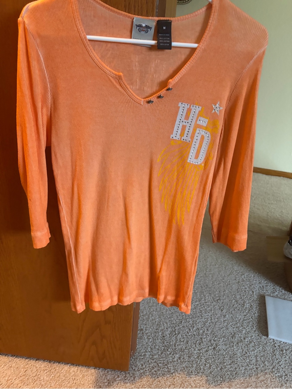 Harley-Davidson Orange V-Notch Long Sleeve Graphic Tee